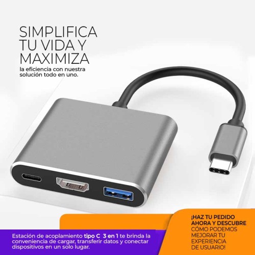 Usb hub tipo C 3 en 1 con HDMI 