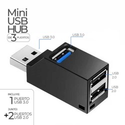 Mini USB hub de 3 puertos (1 puerto USB 3.0 y 2 puertos 2.0)