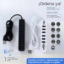 USB Hub 6 puertos 2.0 con lector de tarjetas SD