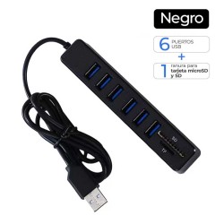 USB Hub 6 puertos 2.0 con lector de tarjetas SD
