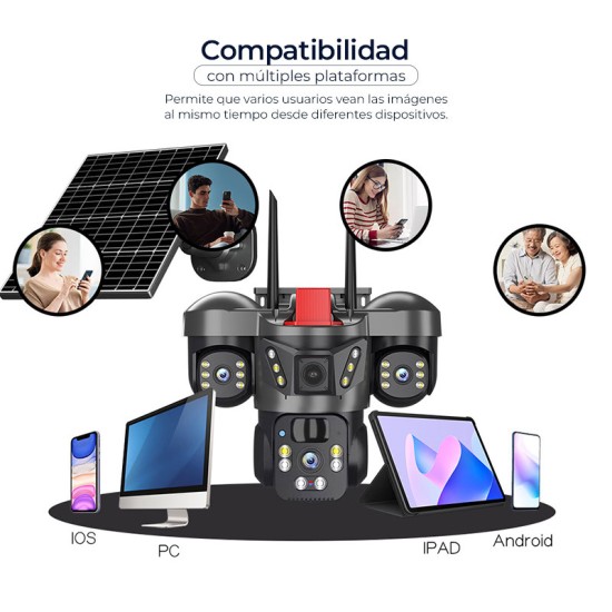 Cuádruple cámara 4G para exteriores con panel solar