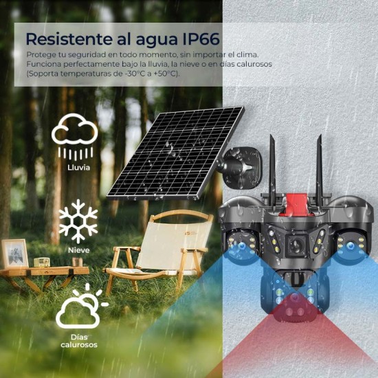 Cuádruple cámara 4G para exteriores con panel solar