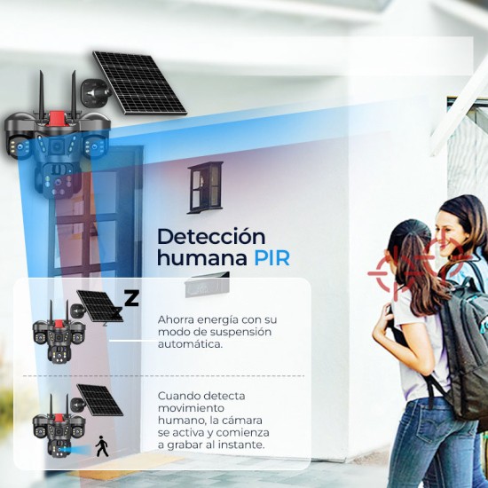 Cuádruple cámara 4G para exteriores con panel solar