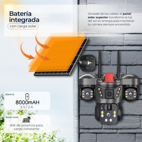 Cuádruple cámara 4G para exteriores con panel solar