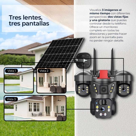 Cuádruple cámara 4G para exteriores con panel solar