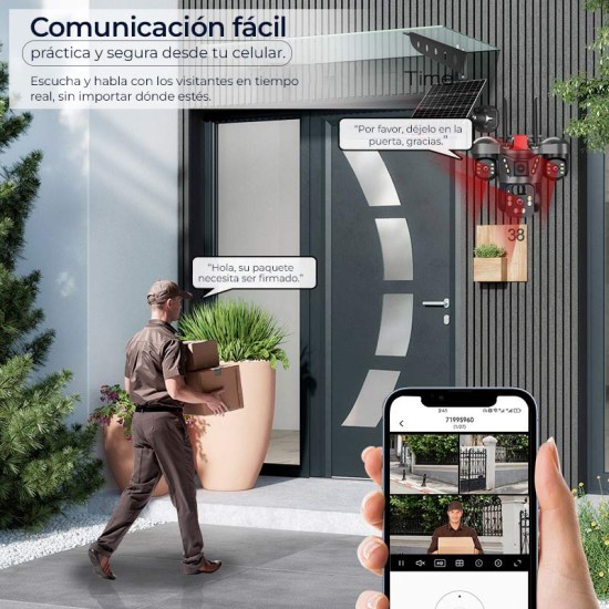 Cuádruple cámara 4G para exteriores con panel solar