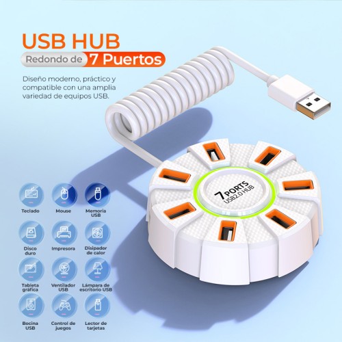 Hub USB redondo con 7 puertos 